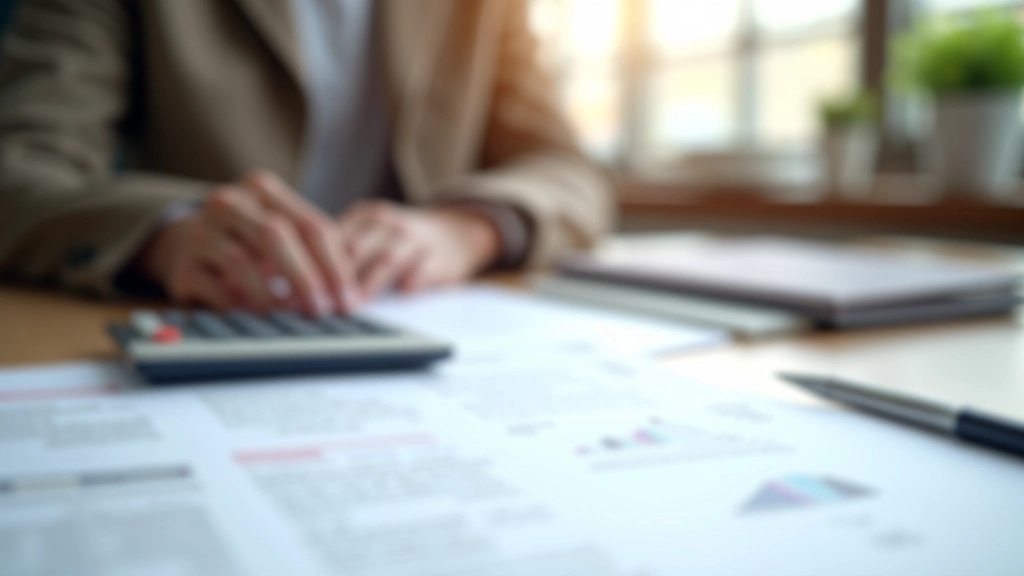 Sada dokumentů k hypotéce a kalkulačka na desku stolu